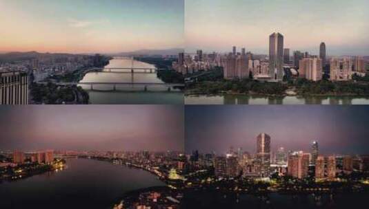 广东惠州夕阳夜幕降临航拍高清在线视频素材下载