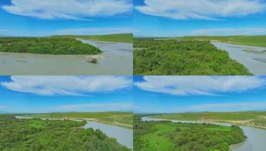 新疆伊犁昭苏特克斯河湿地HDR航拍高清在线视频素材下载