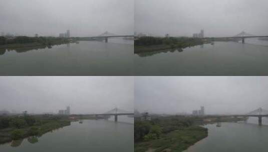 阴雨天的河流河岸航拍高清在线视频素材下载