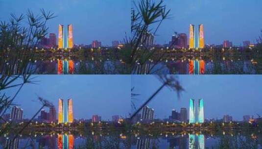 成都高新区金融城双塔和交子公园夜景实时高清在线视频素材下载