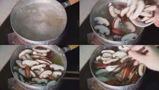 开水煮口蘑蘑菇高清在线视频素材下载
