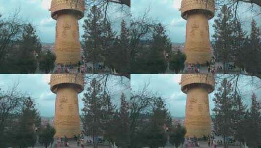 香格里拉独克宗古城世界最大转经筒高清在线视频素材下载