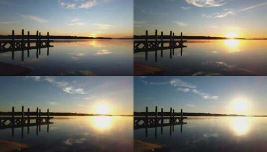 湖面上太阳升起的景观延时高清在线视频素材下载