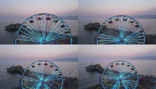 天线的圣莫尼卡码头的摩天轮在夜间高清在线视频素材下载