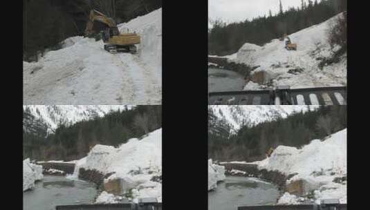铲车清理被雪掩埋了的道路高清在线视频素材下载