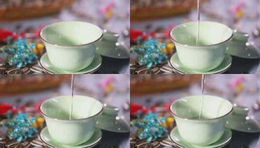 喝茶品茶大碗茶干果茶点高清在线视频素材下载