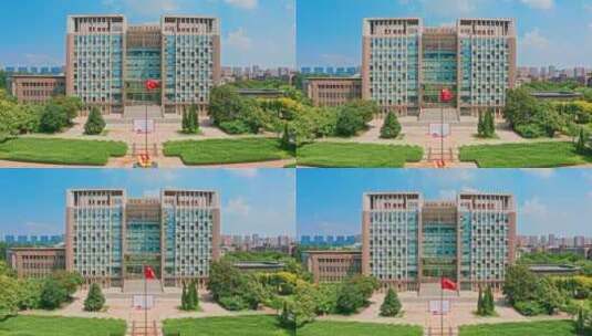 中国辽宁沈阳工程学院航拍春夏天的大学校园高清在线视频素材下载