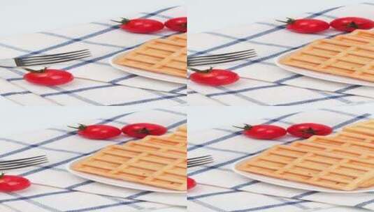 华夫饼小吃美食糕点4k平移镜头高清在线视频素材下载