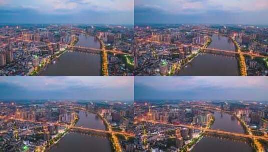 衡阳湘江夜景城市航拍延时4k高清在线视频素材下载