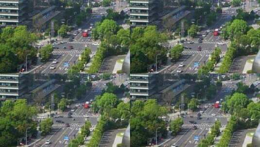俯瞰现代城市道路十字路口高清在线视频素材下载