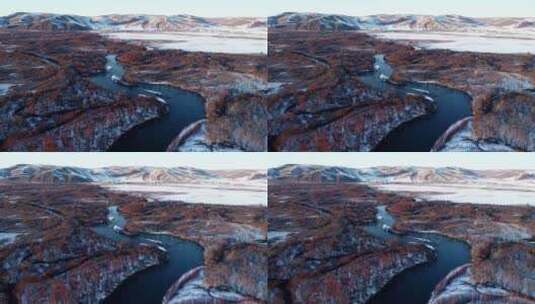 航拍内蒙古雪原冰河风景高清在线视频素材下载
