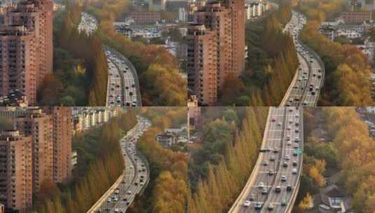 《4K超清》杭州城市车流长焦航拍高清在线视频素材下载