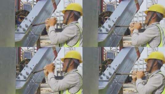 建筑工人钢结构施工高清在线视频素材下载