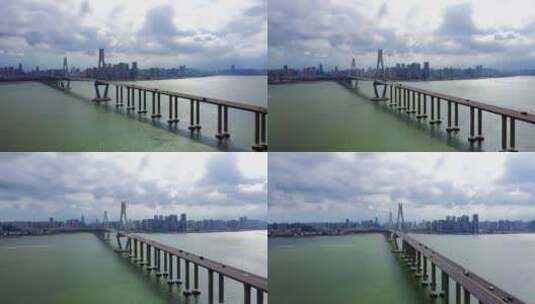 城市宣传航拍气势恢宏广东湛江海湾大桥高清在线视频素材下载