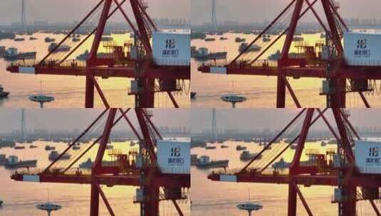 武汉阳逻港，吊机长焦特写带logo平移镜头高清在线视频素材下载