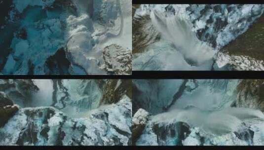 冰川冰河融化流水春天雪冰化了瀑布开始流水高清在线视频素材下载