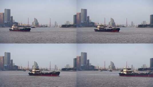 上海解封后的黄浦江货轮高清在线视频素材下载