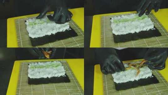 厨师在厨房做寿司的镜头高清在线视频素材下载