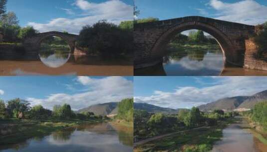 郊外河畔石拱桥高清在线视频素材下载