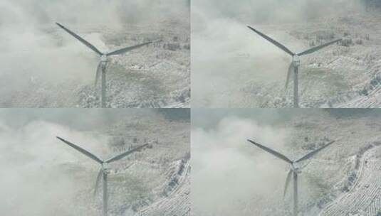 冬季雪后电力风车云海风光 航拍高清在线视频素材下载