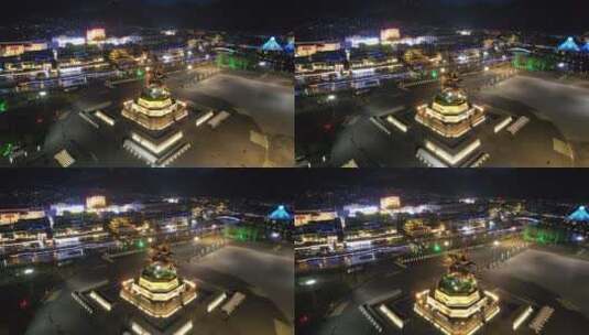 玉树市当代山观景台俯瞰格萨尔王广场夜景高清在线视频素材下载