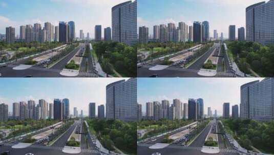 杭州滨江主干道江南大道和现代城市风光航拍高清在线视频素材下载