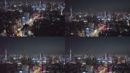 航拍广州天河城市天际线晚上风景高清在线视频素材下载