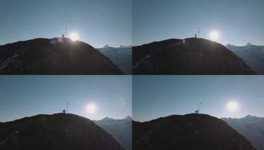 男子户外攀登雄伟山峰航拍高清在线视频素材下载