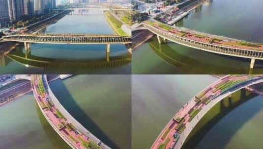 4K航拍浏阳河网红桥汉桥3高清在线视频素材下载