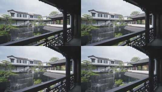 中式合院江南园林别墅回廊高清在线视频素材下载