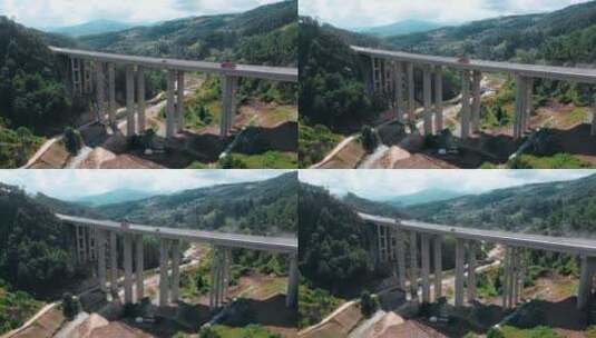 云南山区高速公路高架桥建设工地高清在线视频素材下载