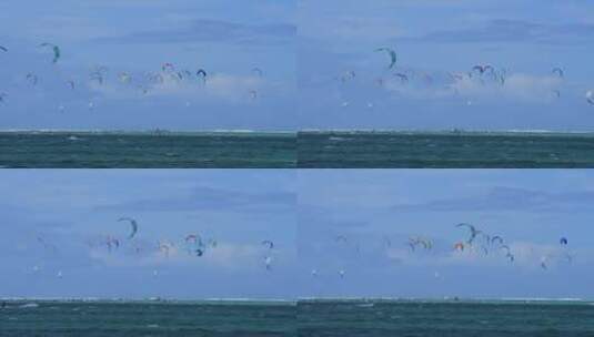 航拍海上风筝冲浪竞速比赛高清在线视频素材下载