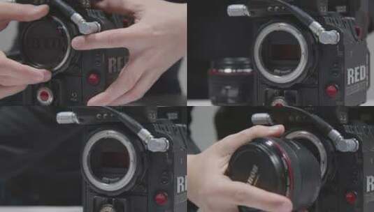 人把镜头放在红龙电影摄像机上的特写镜头高清在线视频素材下载