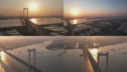 广州南沙大桥日落合集高清在线视频素材下载