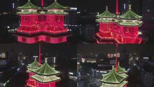 航拍河南郑州地标建筑二七纪念塔高清在线视频素材下载