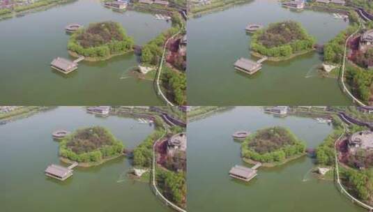 西安曲江池遗址公园航拍4K视频高清在线视频素材下载