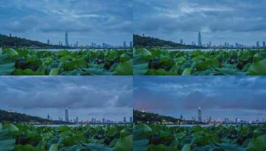 南京,玄武湖,夜晚,湖,紫峰大厦高清在线视频素材下载