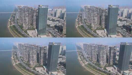 航拍湖南长沙湘江的江景房高清在线视频素材下载