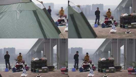 重庆石洞长江大桥野炊高清在线视频素材下载