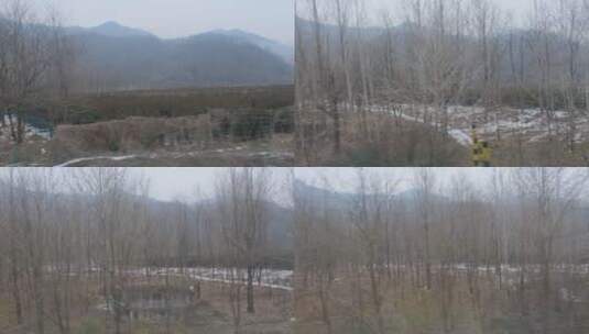 火车上拍摄冬天秦岭山中的风光高清在线视频素材下载