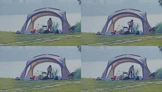 河边露营帐篷高清在线视频素材下载