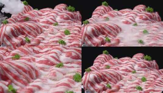 烤肉肉山五花肉干冰瀑布切片肉高清在线视频素材下载