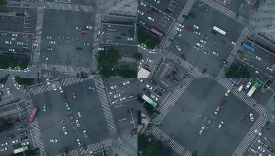航拍城市十字路口行驶的车流高清在线视频素材下载