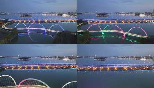 苏州玲珑桥和现代大道夜景航拍高清在线视频素材下载