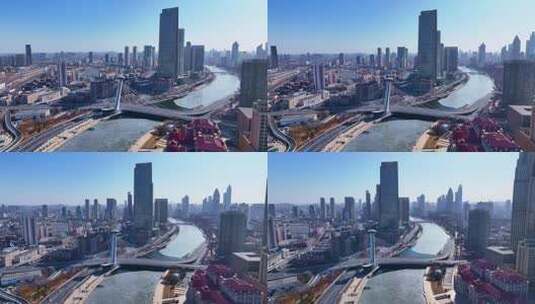 天津市冬季梅河城市风景航拍建筑与天空高清在线视频素材下载