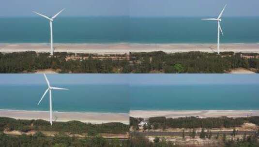 木兰湾风力发电  海景 航拍  环岛旅游公路高清在线视频素材下载