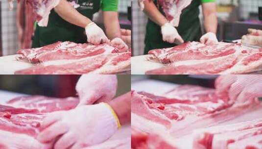 切猪肉的猪肉铺高清在线视频素材下载
