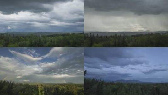 雨中彩虹绿色森林风云变幻延时摄影高清在线视频素材下载
