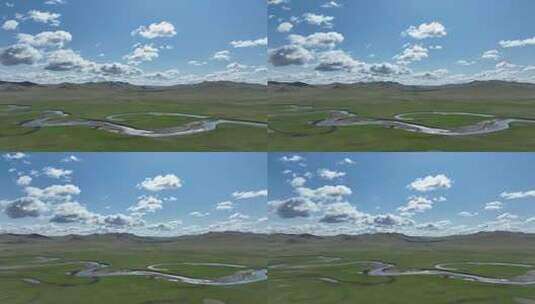 草原河流丘陵山地蓝天白云视频素材高清在线视频素材下载