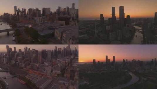 城市航拍墨尔本摩天大楼日出汽车澳大利亚高清在线视频素材下载